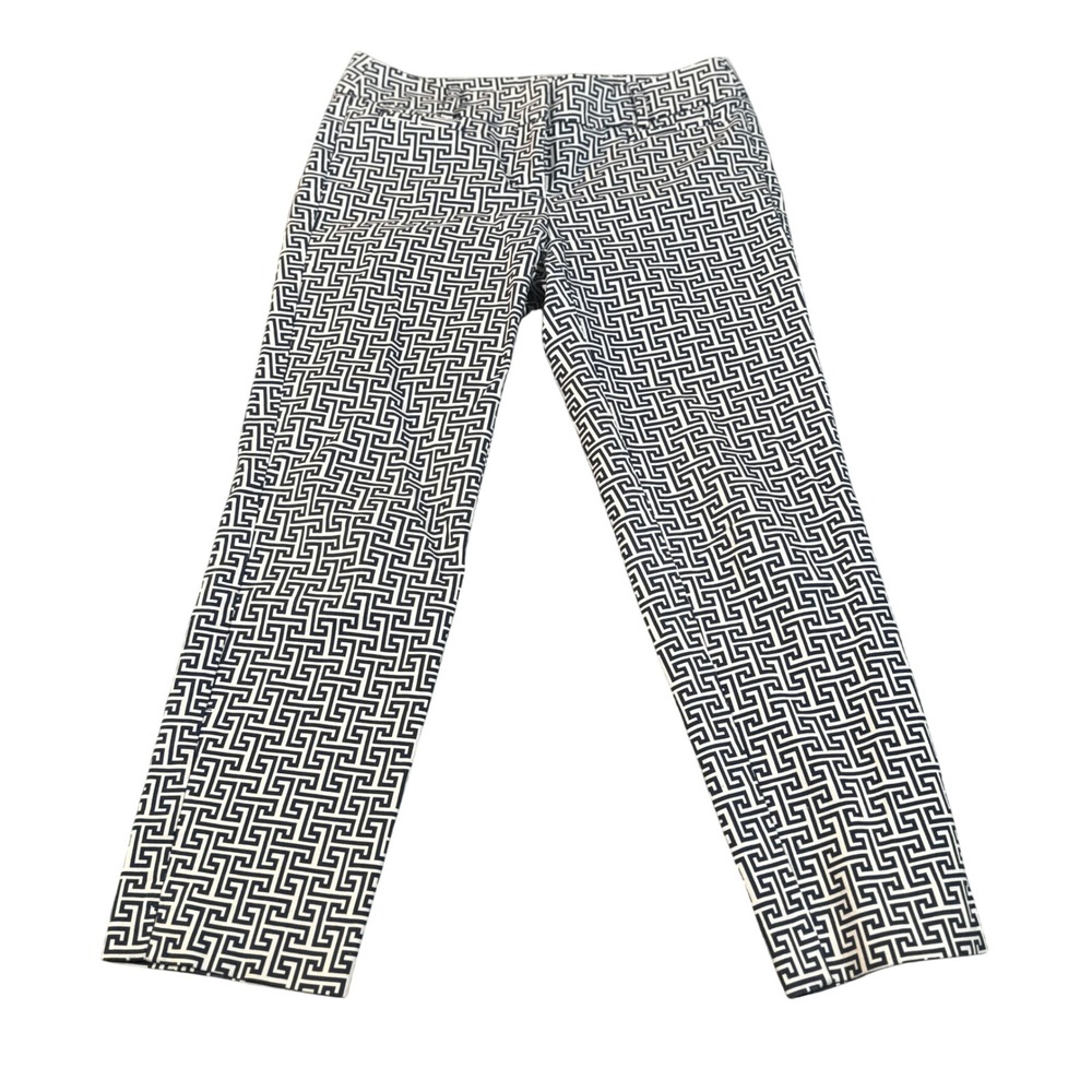 Ann Taylor LOFT Marisa Pants Womens 0 Navy White Greek Key‎ Geometric Ankle